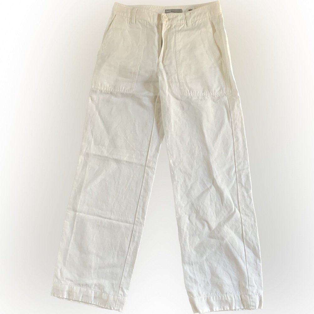 Vince ivory white workwear sailor style high rise wide leg linen cotton pants